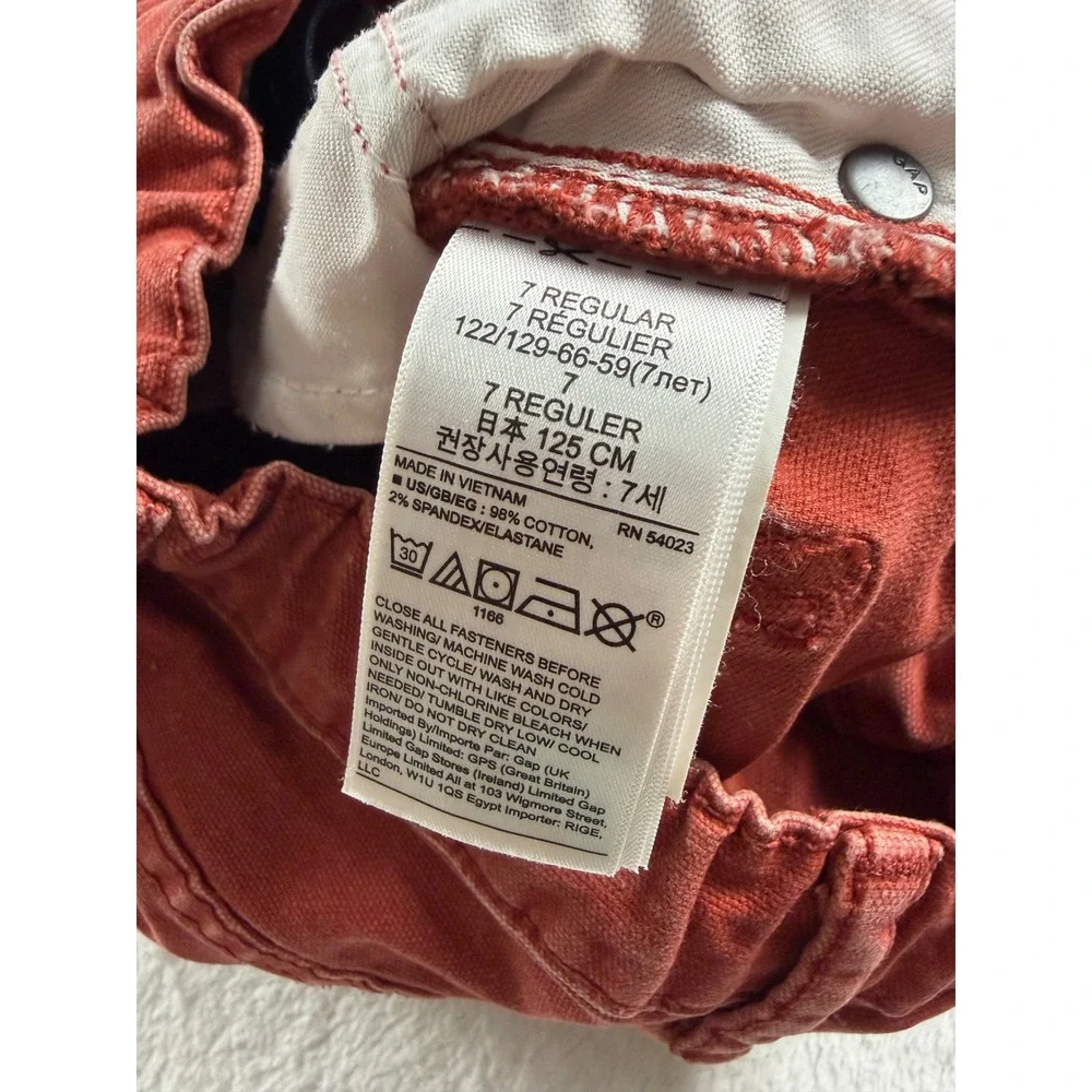 Gap Denim Boys Rust Orange Stretch Slim Jeans Size 7 Regular Adjustable Waist